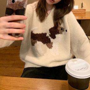 하르모 래글런 강아지 자카드 니트_P352259184