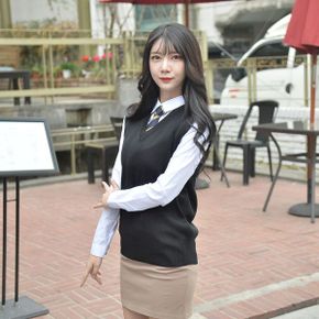 교복몰 보풀방지 블랙 롱 교복조끼 여자 _P343232001