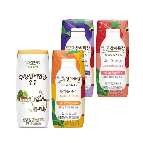 상하목장 유기농 멸균 우유 125ml 24팩+유기농 주스 125ml 혼합 24팩+컵홀더 증정 (한정 100개)