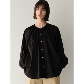 round shirring blouse_black