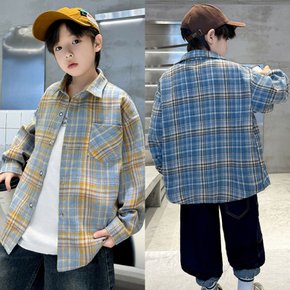 초등학생 남아용 보이 루즈핏 봄 가을 체크 셔츠