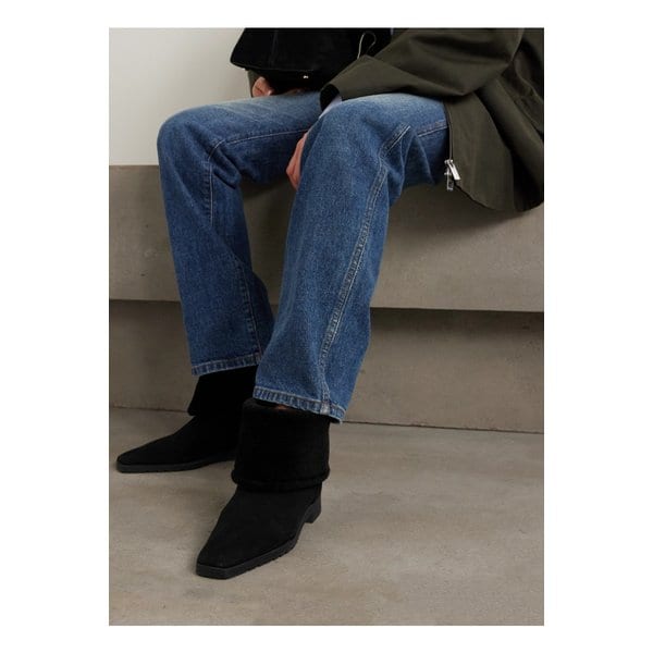 시어링 트리밍 스웨이드 앵클 부츠 블랙 46376663162874156