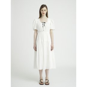 SQUARE NECK PUFF DRESS - WHITE