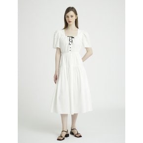 SQUARE NECK PUFF DRESS - WHITE