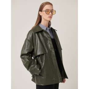 ZIP UP FAKE LEATHER TRENCH JACKET