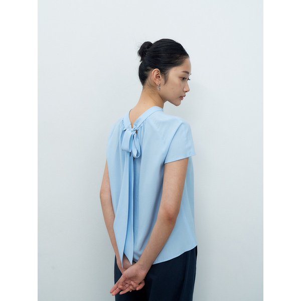 SHIRRING BACK RIBBON BLOUSE BLUE MBESTO019BL
