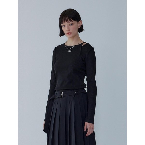 컷아웃 디테일 리브드 티셔츠_블랙 7156140002