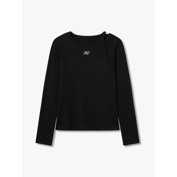 컷아웃 디테일 리브드 티셔츠_블랙 7156140002