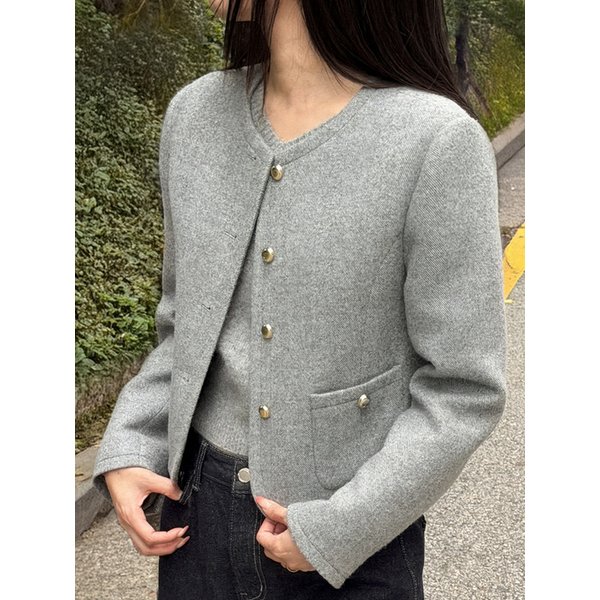 Herringbone Short Wool Jacket Grey AT5JAF042GE