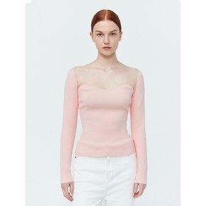 Heart Neck Rib Knit Top (Pink)