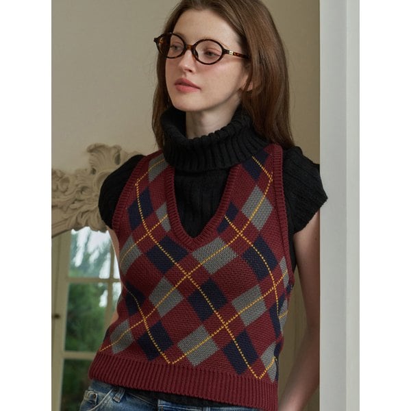 홀터넥 아가일 울 베스트 ( 2 colors )