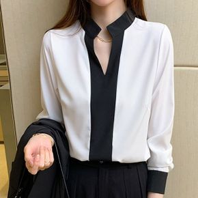 오픈 프런트넥 배색 블라우스 G5SBL004P_P384725087