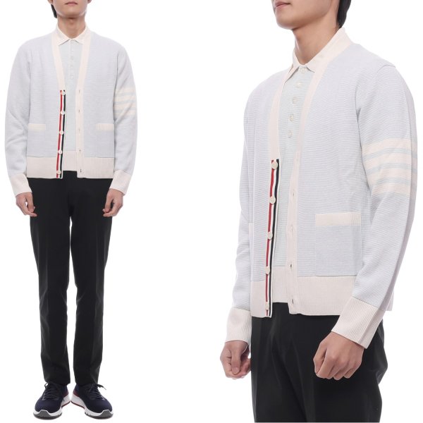 [부산점] 25FW 남성 사선 스트라이프 리넨 가디건 (MKC595A Y6011 480 25F)