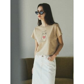 Love Cat Needle Stitch Crop T-shirt _CTT313(Beige)