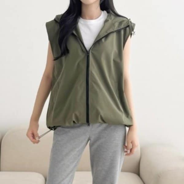 [옷자락] 남녀공용 간절기 루즈핏 후드 조끼 레이어드용