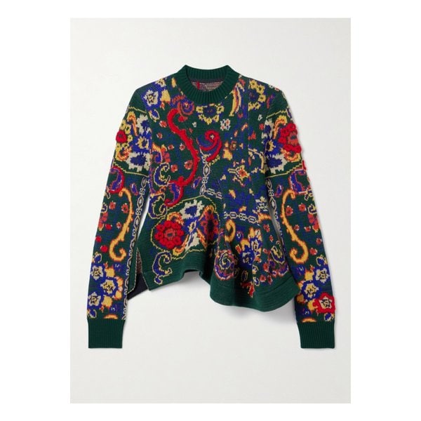 드레이프 자수 자카드 니트 울 스웨터 46376663162869326