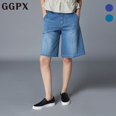 GGPX 투버튼 워싱 와이드 버뮤다 데님 팬츠 (GO7PT008F)