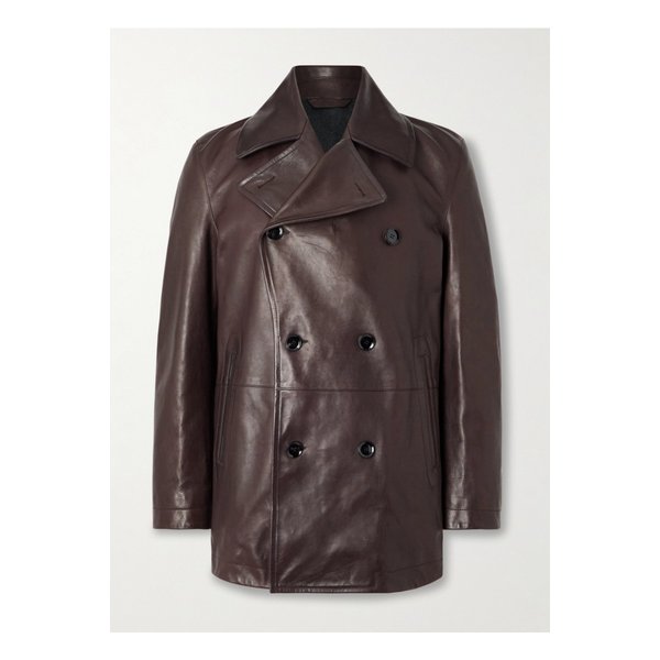 브리오니 더블 브레스트 나파 가죽 코트 브라운 46376663162851171