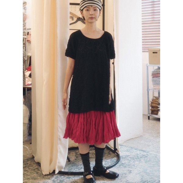 Wave Crinkled Gored Skirt (magenta)
