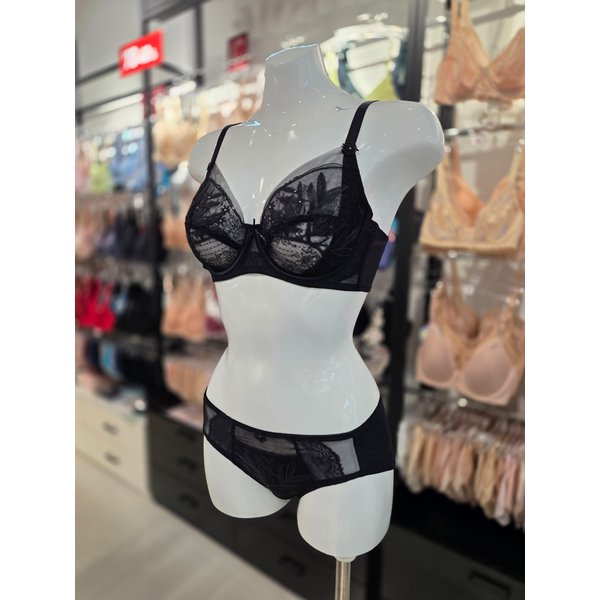 [시흥점] S 비너스 ) 오르화 쉬폰레이스 홑겹 브라, 헴팬티 세트 [OBR7863/OPT7863H-BK]