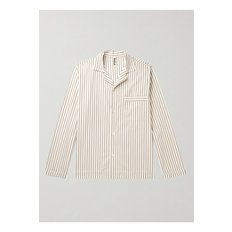 Camp-Collar Striped Organic Cotton-Poplin Pyjama Shirt 화이트