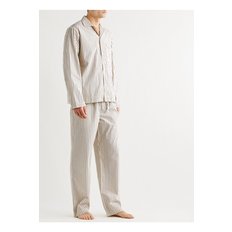 Camp-Collar Striped Organic Cotton-Poplin Pyjama Shirt 화이트