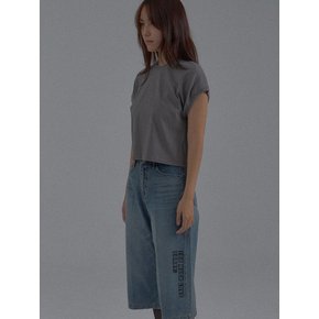 Dropped Shoulder Lettering Crop T-Shirt_Gray