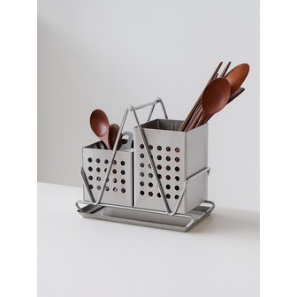 빌레뜨 스텐 304 물빠짐 수저통 2구 받침대