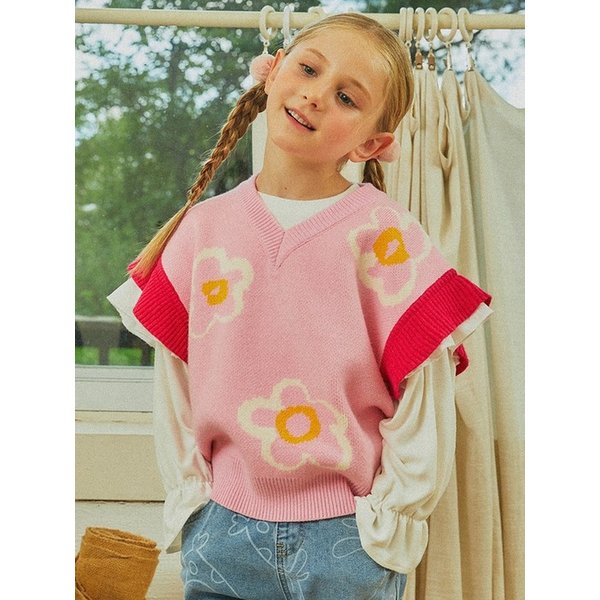 플라워 레빗 유아 아동 여아 니트 베스트