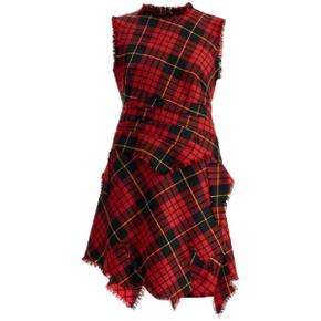 알렉산더 맥퀸 여성 distressed wool tartan mini dress Red