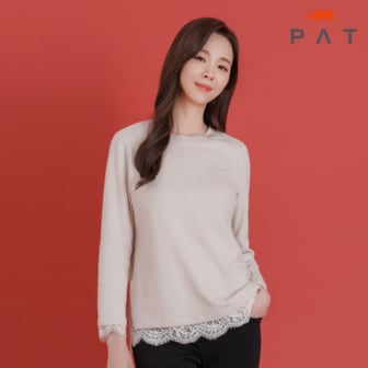 PAT [PAT여성] 여성 레이스 배색 라운드넥 티셔츠_1H85309