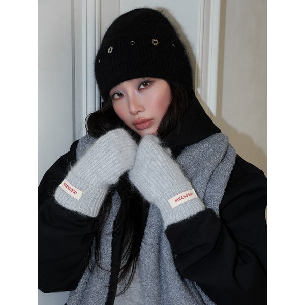 LOGO ANGORA GLOVES - GREY