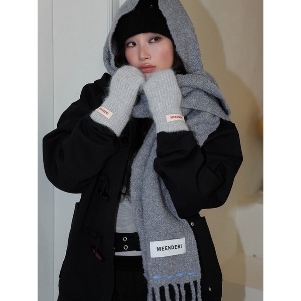 LOGO ANGORA GLOVES - GREY