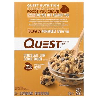  Quest Nutrition 프로틴바 초콜릿 칩 쿠키 도우 바 12개 각 60g(2.12oz)