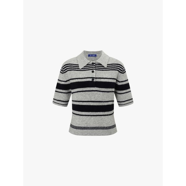 스트라이프 카라 니트 티셔츠 EMQ1KPO240