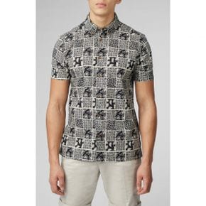 5058147 Ben Sherman Checkerboard Paisley Print Short Sleeve Button-Down Shirt