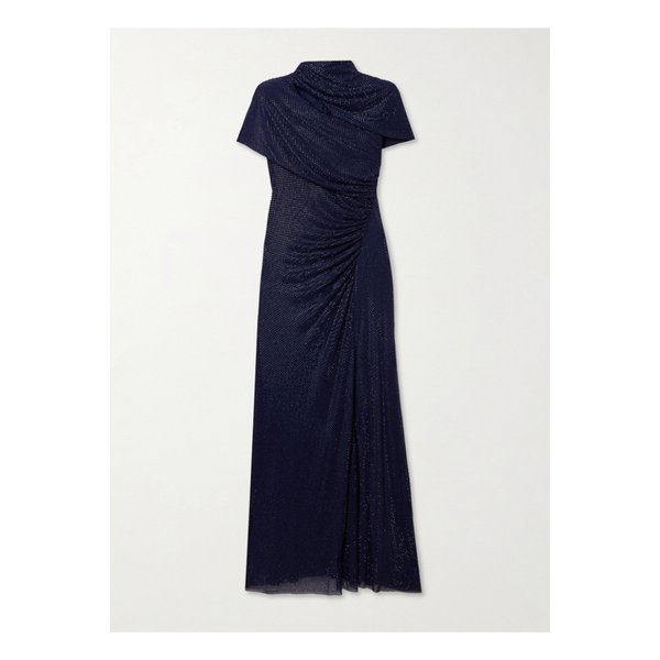 크리스털 장식 컷아웃 드레이프 스트레치 저지 미디 드레스 46376663162915061