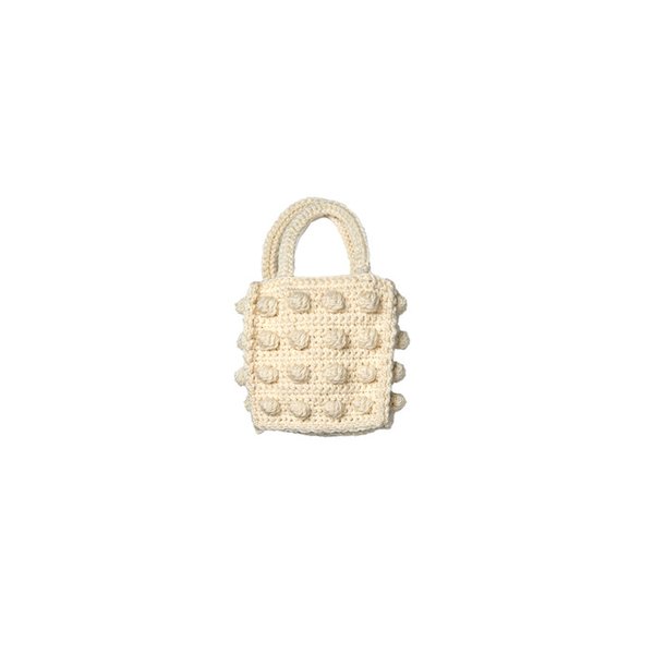 Handcrafted Weaving Pompom Tote Bag Ivory  Mini