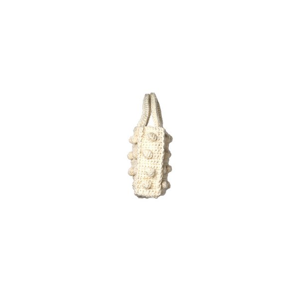 Handcrafted Weaving Pompom Tote Bag Ivory  Mini