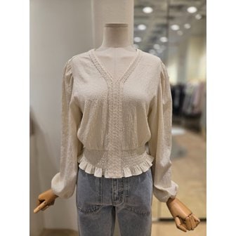 플라스틱아일랜드 [부산점] 레이스 브이넥 스모킹 블라우스(PR2WB00882)