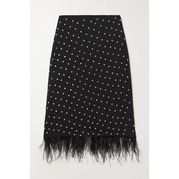 빅토르 인조 페더 트리밍 크리스털 장식 시폰 미디 스커트 블랙 1647597310365528