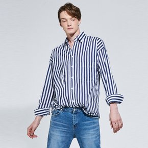 OVERSIZE STRIPE SHIRTS_NAVY