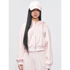 Smooth Velvet Logo Puff-sleeve Hood Jumper Pink