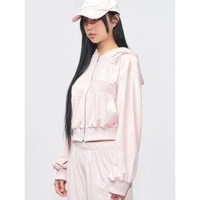 Smooth Velvet Logo Puff-sleeve Hood Jumper Pink