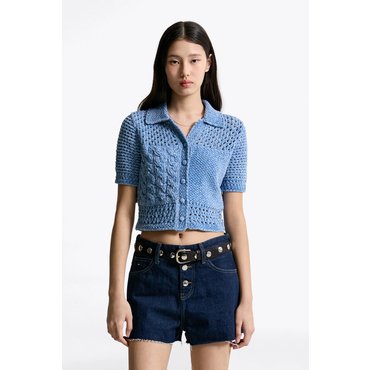 타미진스 여성 케이블 믹스 플래그 가디건 T32F1KCD40TWT1 TOMMY JEANS