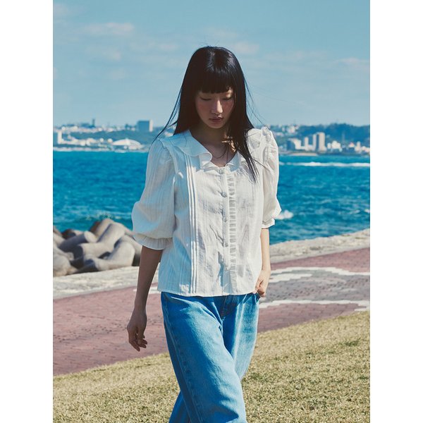 COTTON RUFFLE BLOUSE (WHITE)