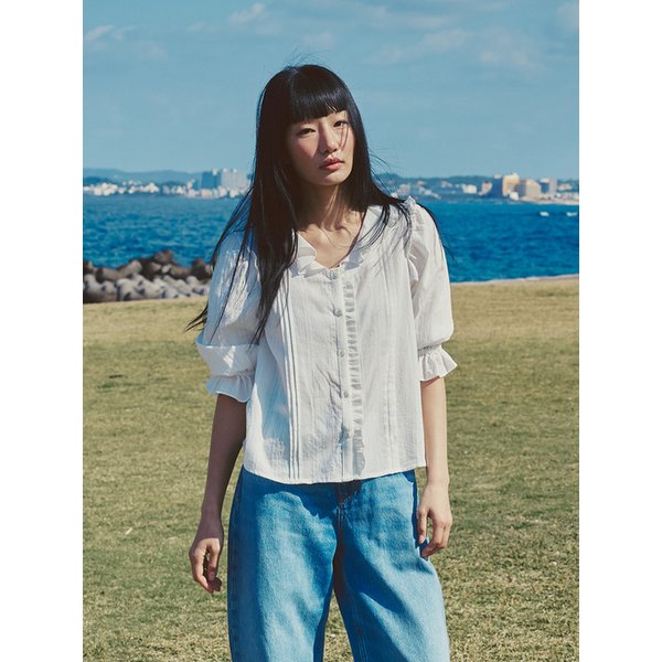 COTTON RUFFLE BLOUSE (WHITE)