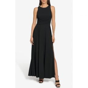 4605832 DKNY Ruched Mesh Trim Sleeveless Maxi Dress