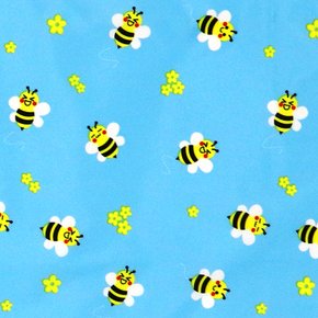 폴리 양면 방수원단-꿀벌(스카이) / 대폭 천 디자인 패브릭 다후다 나염 방수천 인테리어 홈패션 수예 커버 데코 소품