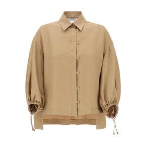 여성 maxi linen and silk rodeo shirt Beige